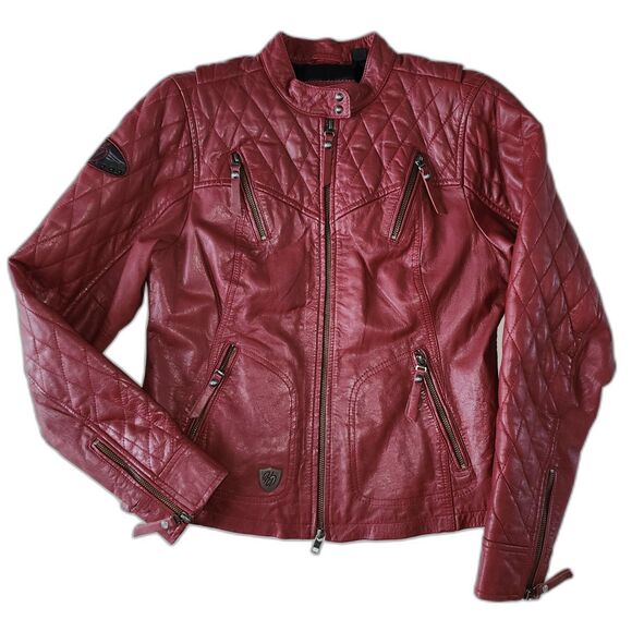Harley Davidson Burgundy Leather Motorcycle Jacket Size M